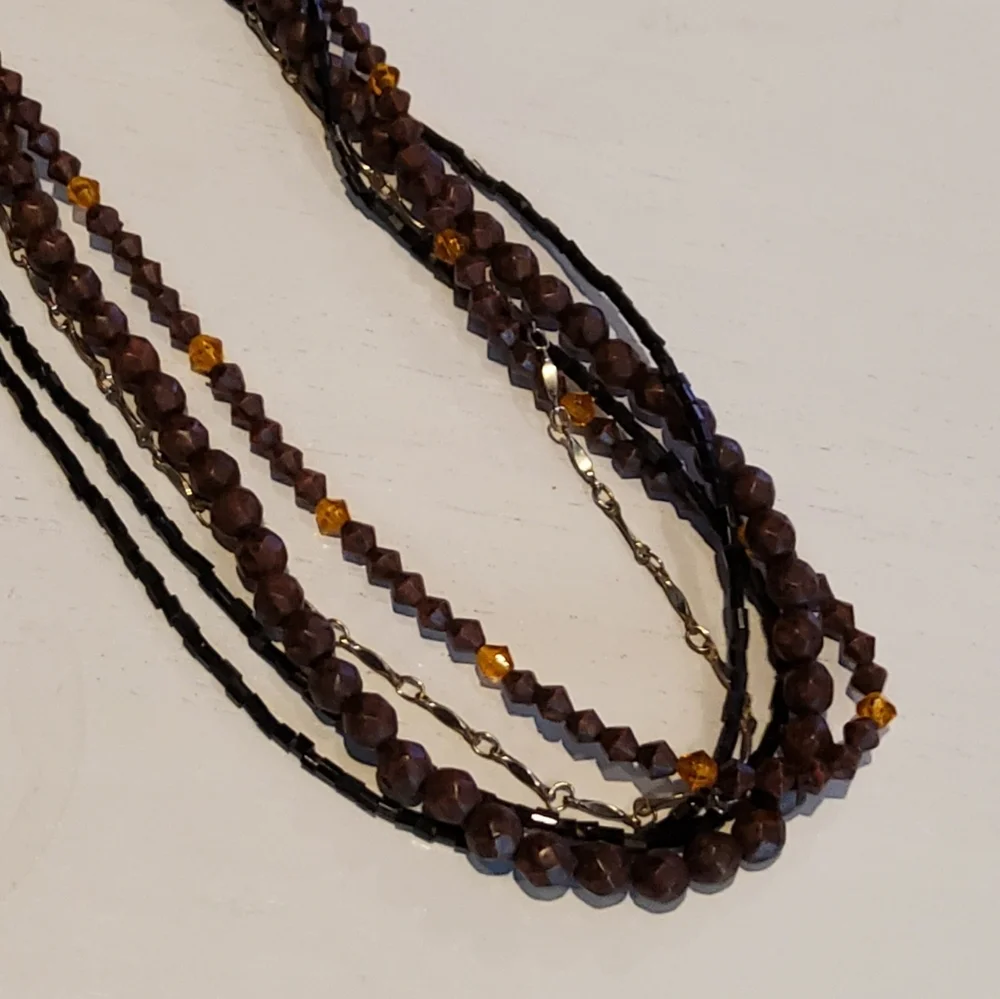 Beaded Necklace Multi Strand Boho Autumn Brown Orange Earthy Autumn Accessory